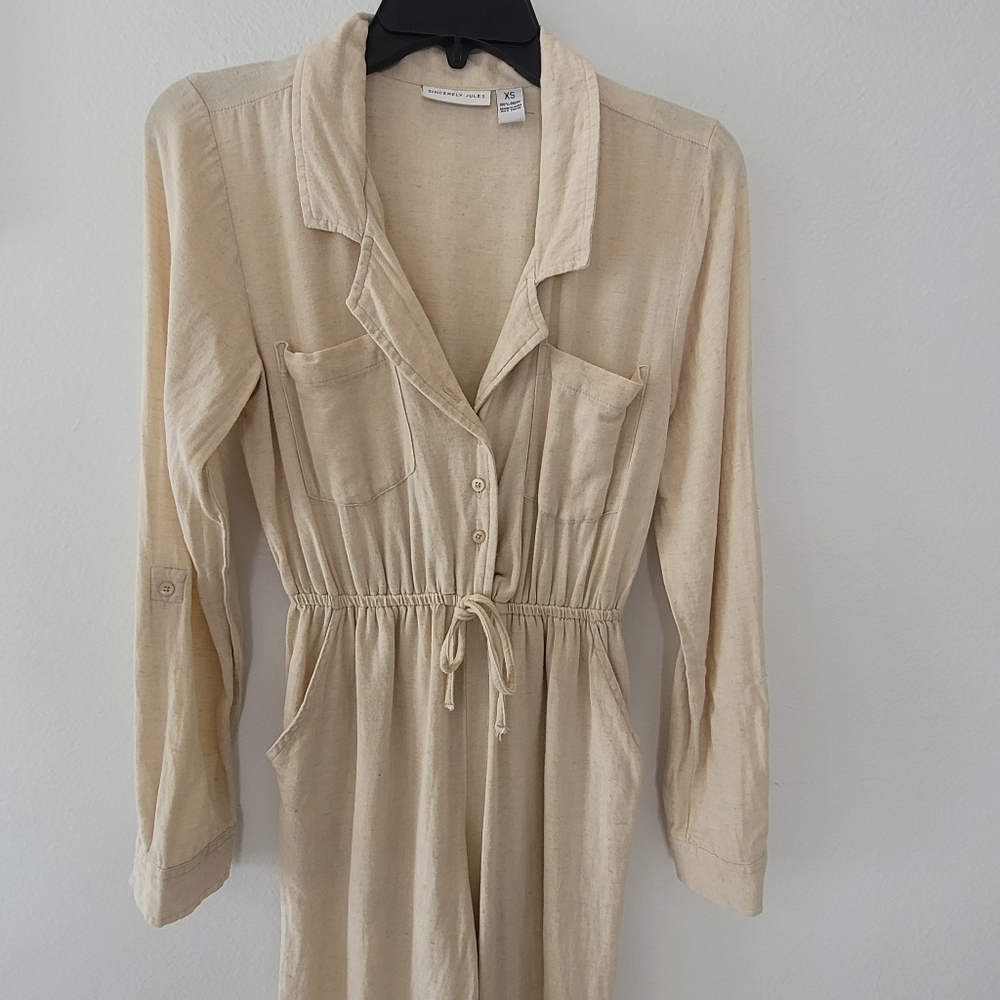 Sincerely Jules Cream Jumpsuit long sleeves and can be worn 3/4 Size Xs - Picture 4 of 12
